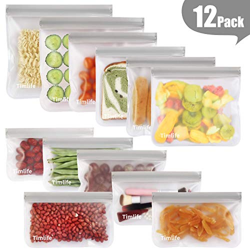 sherry Reusable Food Storage Bags,12 Pack Reusable Ziplock Bags Bread Box Set (6 Reusable Snack Bags 4 Sandwich Bags 2 Reusable Lunch Bags) - Thumbnail 6