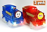 Light Up Toy Cars Blue and Red Train (2-Pack) with 5 LED Lights Glow in the Dark Racing Track Accessories Compatible with Most Tracks Including Magic Tracks for Boys and Girls