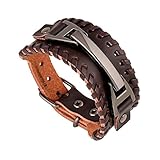 Mengpa Punk Black Brown Weave Leather Wristband Cuff Bracelets Bangles for Men