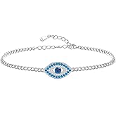 Fenthring Evil Eye Bracelet for Women Sterling Silver 925 Turkish Greek Blue Evil Eye Bracelets Adjustable Lucky Jewelry