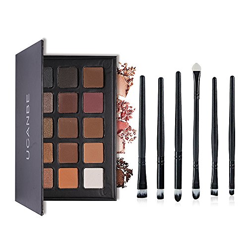 Ucanbe Pro Eyeshadow Palette with 6pcs Pro Eye Makeup Brushes - Matte + Shimmer 15 Color - Highly Pigmented Natural Nude Warm Neutral Eye shadow Kit