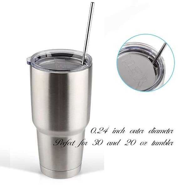 SET OF 10 STAINLESS STEEL STRAWS, HUAQI STRAIGHT REUSABLE STRAIGHT DRINKING STRAWS 10.5” LONG 0.24‘’ DIA FOR 30 OZ TUMBLER AND 20 OZ TUMBLER, 2 CLEANING BRUSH INCLUDED