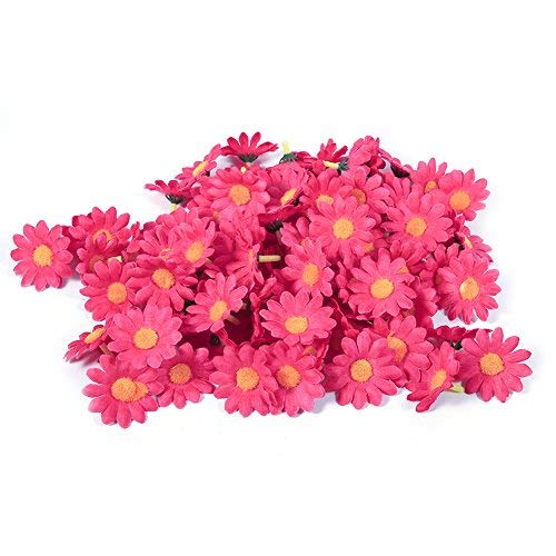Zerodis 100PCS Gerbera Daisy Artificial Flowers Fabric Flowers Heads For Wedding Party DIY Decoration Craft(Rose red)