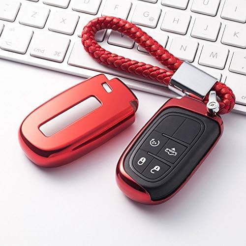 Replacement Smart Car Key Fob Cover Fit Dodge Cherokee Renegade Compass for jeep Key Fob Case Entry Keyless Remote Control Key FUBULECY (Color : Red-3)