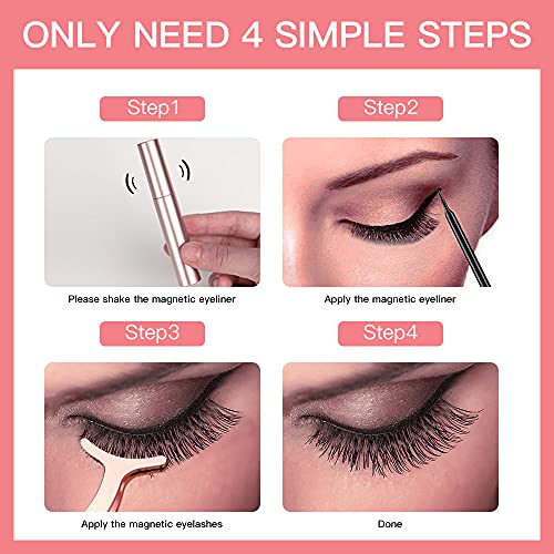 5 Pairs Magnetic Eyelashes with Eyeliner Kit, Shinyevfd Upgraded 3D Magnetic Lashes Pack Natural Look with Tubes Magnetic Eyeliner Kit & Unique Applicator Tool
