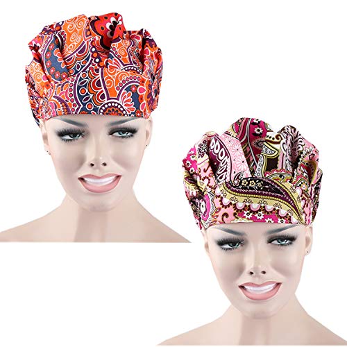 QiaTi Women Scrub Hats with Sweatband Adjustable Cotton Bouffant Cap Doctor Scrub Cap Free Size (Style Set 2)