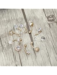 Finrezio - 10 anillos de ombligo de acero quirúrgico 14 G para el ombligo, anillo de ombligo, circonita cúbica