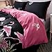 LAMEJOR Duvet Cover Set Queen Size Flamingo Pattern Tropical Plants Reversible Luxury Soft Bedding Set Comforter Cover (1 Duvet Cover+2 Pillowcases) Black/Pink