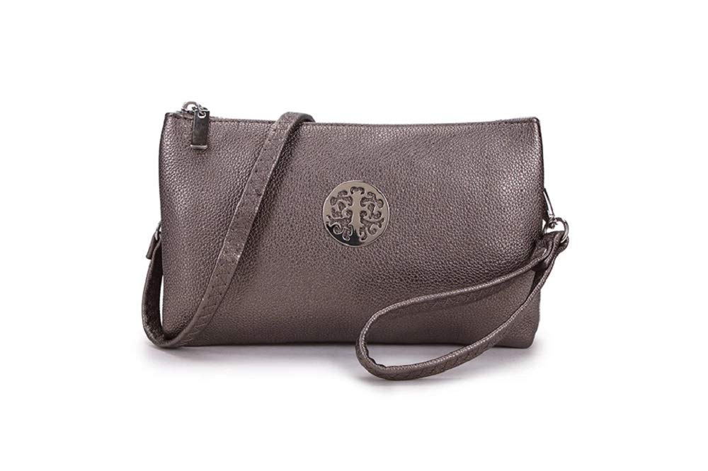 Long & Son Women's Medium Clutch, Wristlet, Shoulder,Cross-Body Bags 23321 (Silver Gunmetal)