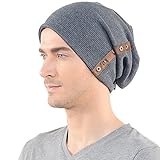 Stylish Men Gray Slouchy Button Beanie Cap Unisex B020 ¡­