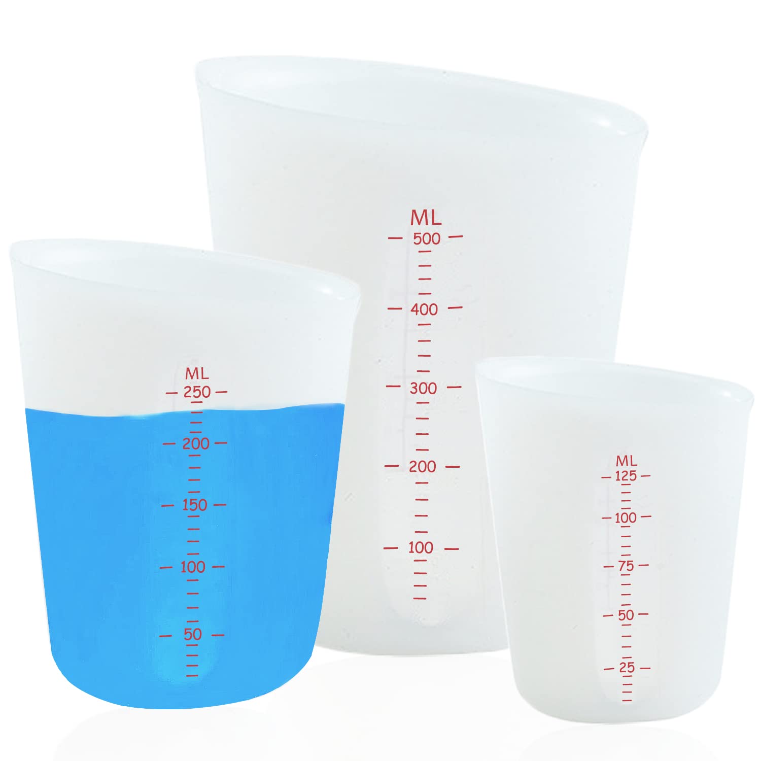 Photo 1 of 3 PCS Silicone Flexible Measuring Cups,Melting Cups for Epoxy Resin,Butter,Chocolate and More,2 Cup&1 Cup&1/2 Cup,Squeeze and Pour Silicone Measuring Cup with Marking Ounce/ML