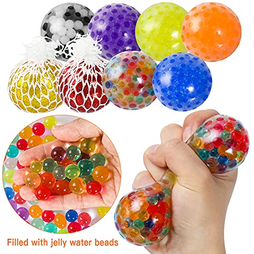 Max Fun 12 Pack Stress Ball Water Beads Sensory Fidget Toys - Mesh Ball Fidget Stress Balls for Adults Kids Stress Relief Gifts ADHD Squeezing Ball Improve Focus