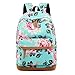 School Backpacks for Teen Girls Lightweight Canvas Backpack Bookbags Set (Light Green- Flower)