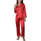 CloudLike Women Silk Satin Pajamas Sets 2 Piece Fall Pj Long Sleeve Button Down Sleepwear Nightwear Mathching Loungewear