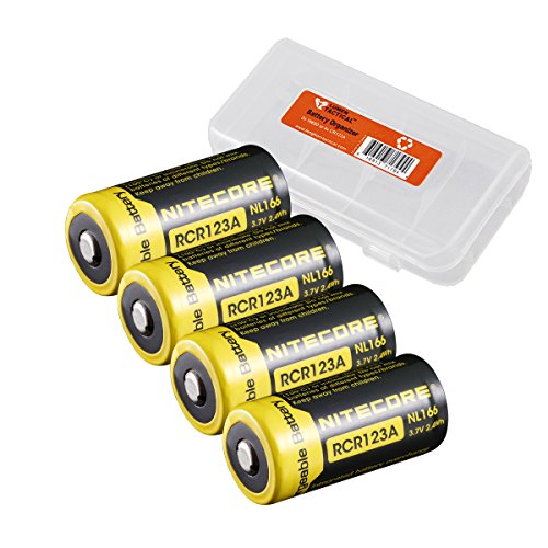 Nitecore FOUR PACK 16340 NL166 RCR123A RCR123 650mAh Protected Rechargeable Batteries & LumenTac Organizer Nitecore FOUR PACK 16340 NL166 RCR123A RCR123 650mAh Protected Rechargeable Batteries & LumenTac Organizer