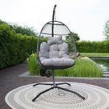 VITA5 Hanging Egg Chair with Frame Polyrattan Cushion Light Grey 150 kg view 11