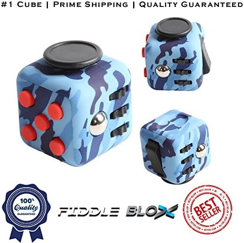 USA Fiddle Blox Fun Way to Relieve Stress and Anxiety for Children and Adults Anxiety Attention Fidget Cube Toy BEST QUALITY - 100% SATISFACTION GUARANTEE! (Blue Camo with Red)