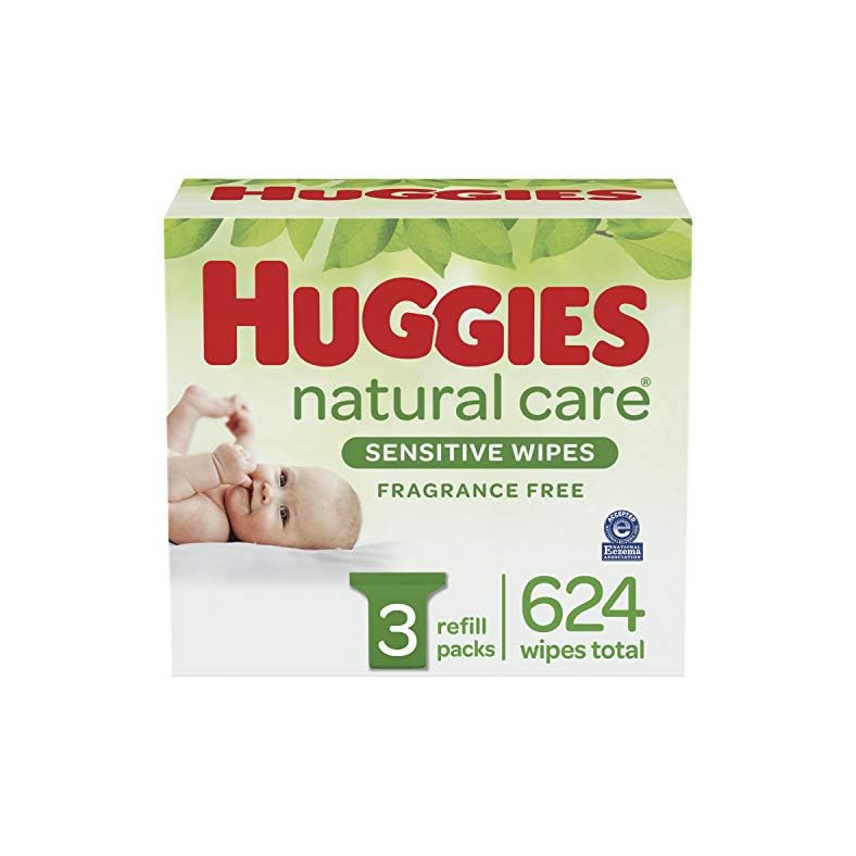 Sensitive Baby Wipes, Huggies Natural Care Baby Diaper Wipes, Unscented, Hypoallergenic, 99% Purified Water, 3 Refill…