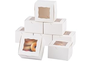 Bekoetoz 100Pcs Paper Cookie Boxes With Window Small Bakery Boxes 4x4x2.5 Inches Mini Cake Boxes For Pastries,Cupcakes,Desserts,Donuts,Chocolate Strawberries,Candy,Treat Boxes(4 * 4 * 2.5,White)