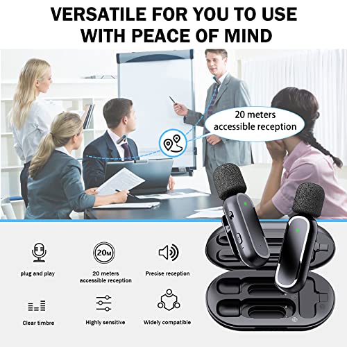 Wireless Lavalier Microphones with Charging Case, 2PCS Wireless Microphones for iPhone/iPad/android,Plug-Play,8H Duration,2.4G Ultra-Low Delay,for Video Recording Interview Podcast Vlog YouTube TikTok