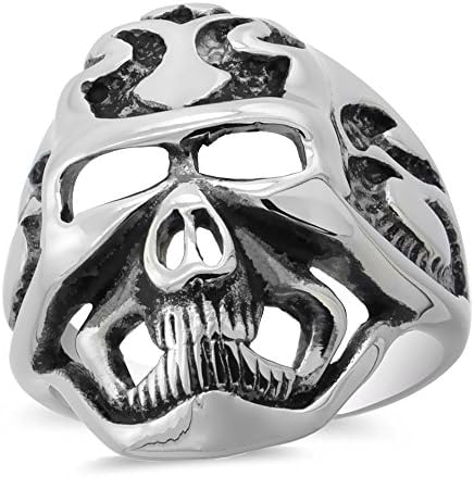 WorldJewels Heart & Tribal Tattoos Skull Stainless Steel Ring (15)