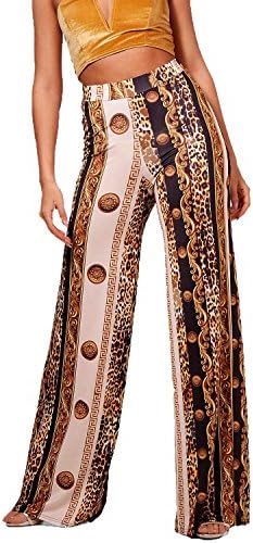 ALAIX Women's Sexy Wide Leg Pants Fold Over Comfy Chic Trouser Pants Leopard Print S