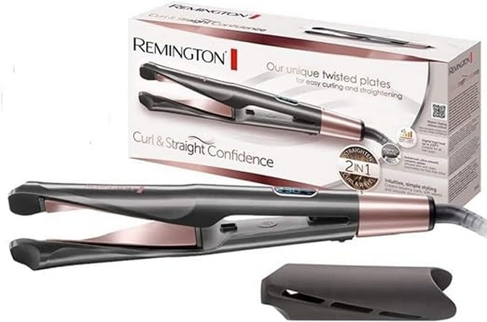Remington Piastra per Capelli e Arricciacapelli - Curl&Straight Confidence 2in1 Multistyler: Piastre per styling curve per stirare, ricci e onde - 150-230°C, piastra per capelli S6606B