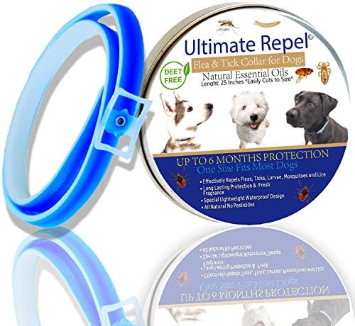 Pet Flea and Tick Collar – Dogs and Puppies Natural Adjustable Waterproof Prevention up to 6 Month Protection Essential Oils Blue 25 Inches Pest Control Fits Small, Medium and Large by Ultimate Repel