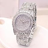 TLOOWY Women Ladies Luxury Diamond Bling Bracelet Jewelry Watches Crystal Analog Quartz Dress Wrist Watch (Silver)
