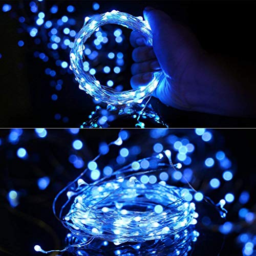 Fairy String Lights w/ Remote Control & Timer 5M/16.4FT 50 LED 8 Lighting Mode Waterproof Battery Powered Copper Wire Light For Easter Christmas Holiday Wedding Party Garden Home Decoration Blue