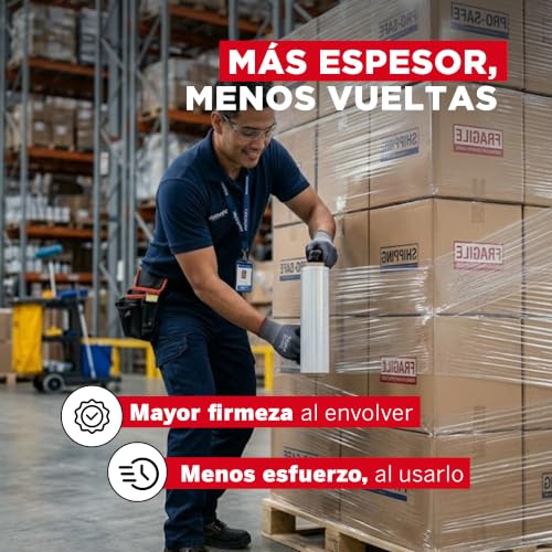 YUREX Emplaye Rollo Calibre 80 que Rinde Más con Menos Vueltas 18 pulgadas x800 pies para Empaque y Embalaje Protege Muebles Pallets en Mudanzas y Almacenaje sin Dejar Residuos Manual y Transparente