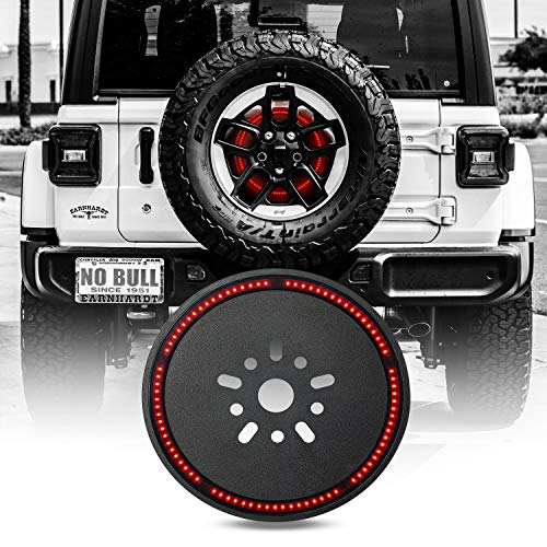 Spare Tire Brake Light for Jeep Wrangler JK JKU(2007-2017), Third 3rd Brake Tail Lamp, Round Stop Lights, Red LED Wheel Ring Lights, Black Exterior