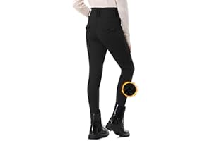 SPOEAR Kid's Fleece Lined Horse Riding Pants Winter Equestrian Breeches Girls Knee Patch Silicone Schooling Tights Pockets
