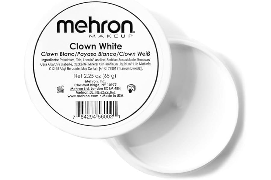 Mehron Makeup Clown White Professional Face Paint Cream Makeup | White Face Paint for Stage, Film, Cosplay, & Mime | Halloween Clown 2.25 oz (65g)