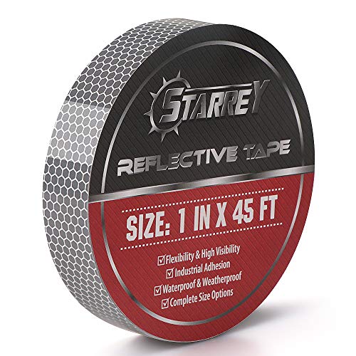 Starrey Flexible Reflective Tape White Silver 1 Inch X 45 Feet High Intensity Grade DOT-C2 Safety Tape Waterproof Conspicuity Trailer Reflector