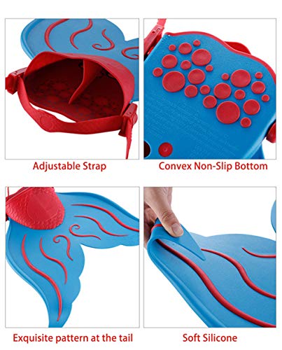 BlueSpace Swim Fins for Kids Monofin Mermaid Tail Adjustable Fins Foot Flippers for Travel Swimming Diving Girls Boys, Blue and Red