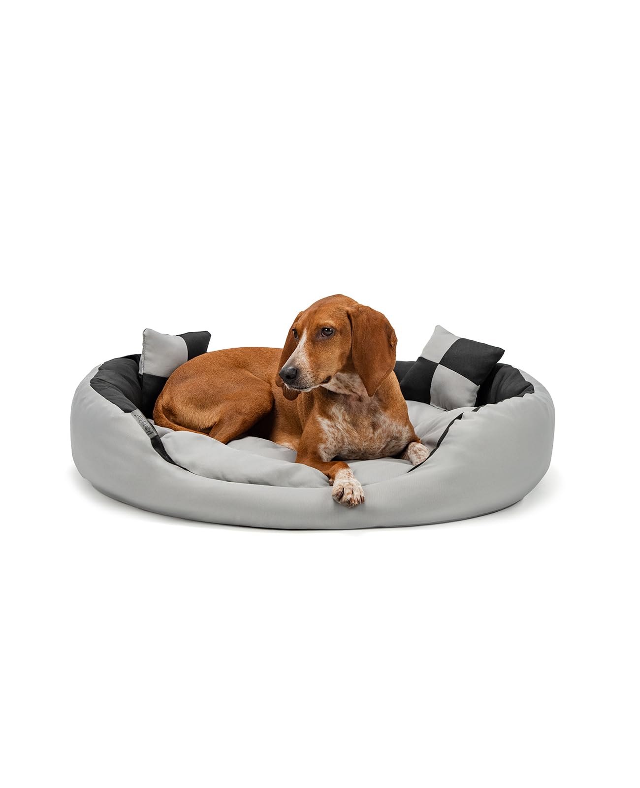 lionto Dog bed 4-in-1 with reversible cushion in Oxford, 85x70 cm, scratch-resistant pet bed with deep entry for cats and dogs, incl. decorative pillow, water-repellent, black/grey