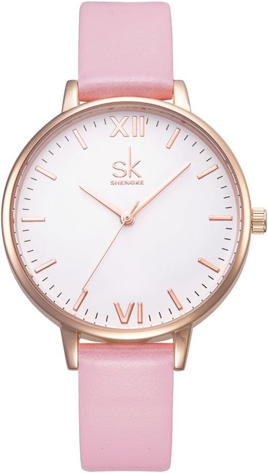 Women Watches Leather Band Luxury Quartz Watches Girls Ladies Wristwatch Relogio Feminino (Pink)