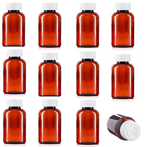 This Health 200ml Pill pots with lids, empty plastic medicine amber bottles, pill storage containers with screw child safe caps, Very strong medicine storage bottles