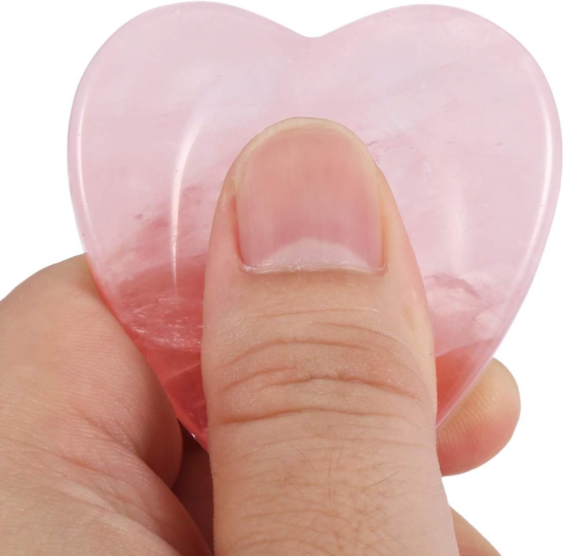 mookaitedecor Pack of 2 Natural Rose Quartz Heart Shaped Crystal Thumb Worry Stones for Anxiety Stress Relief Polished Pocket Stones Palm Quartz Healing Crystal Gifts for Chakra Balancing - Image 3
