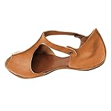 Vintage Womens Flat Sandals, PU Leather Peep Toe
