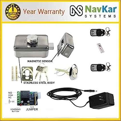 NAVKAR Motorized Electromagnetic Door Lock Kit(Complete)for Main Gate,Metal/Wooden Door