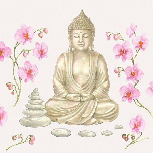 3-Ply Printed Paper, Tissue Napkins - Buddha with Orchids Pack of 20