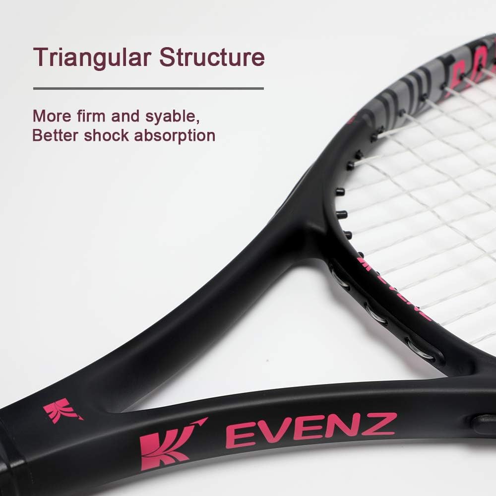 KEVENZ Adult Carbon Fiber Tennis Racket, Super Light Racquets, 4-1/2 inch Good Control Grip Strung, Include Tennis Bag Tennis Overgrip (Black) : Sports & Outdoors