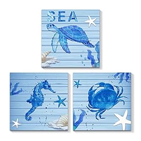 3 Piece Canvas Wall Art - Ocean Theme Mediterranean Style - Canvas Prints Home Artwork Decoration for Living Room,Bedroom - 12"x12"x3 Panels