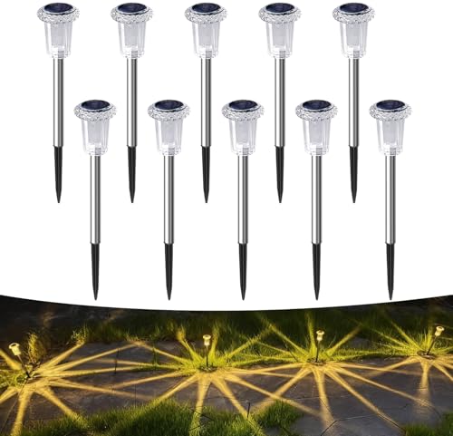 Aourow - Pack of 10 Solar Garden Lights Outdoor - Warm White - Waterproof LED Solar Lights - for Outdoor, Garden, Balcony, Terrace, Lawn, Pathway, Yard