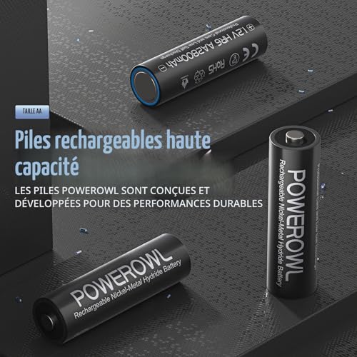 POWEROWL AA Rechargeable Batteries 2800 mAh 1.2 V Ni-MH Rechargeable Battery | 1200 Cycles | Economical and Environmentally Friendly | High Real Capacity Pack of 12