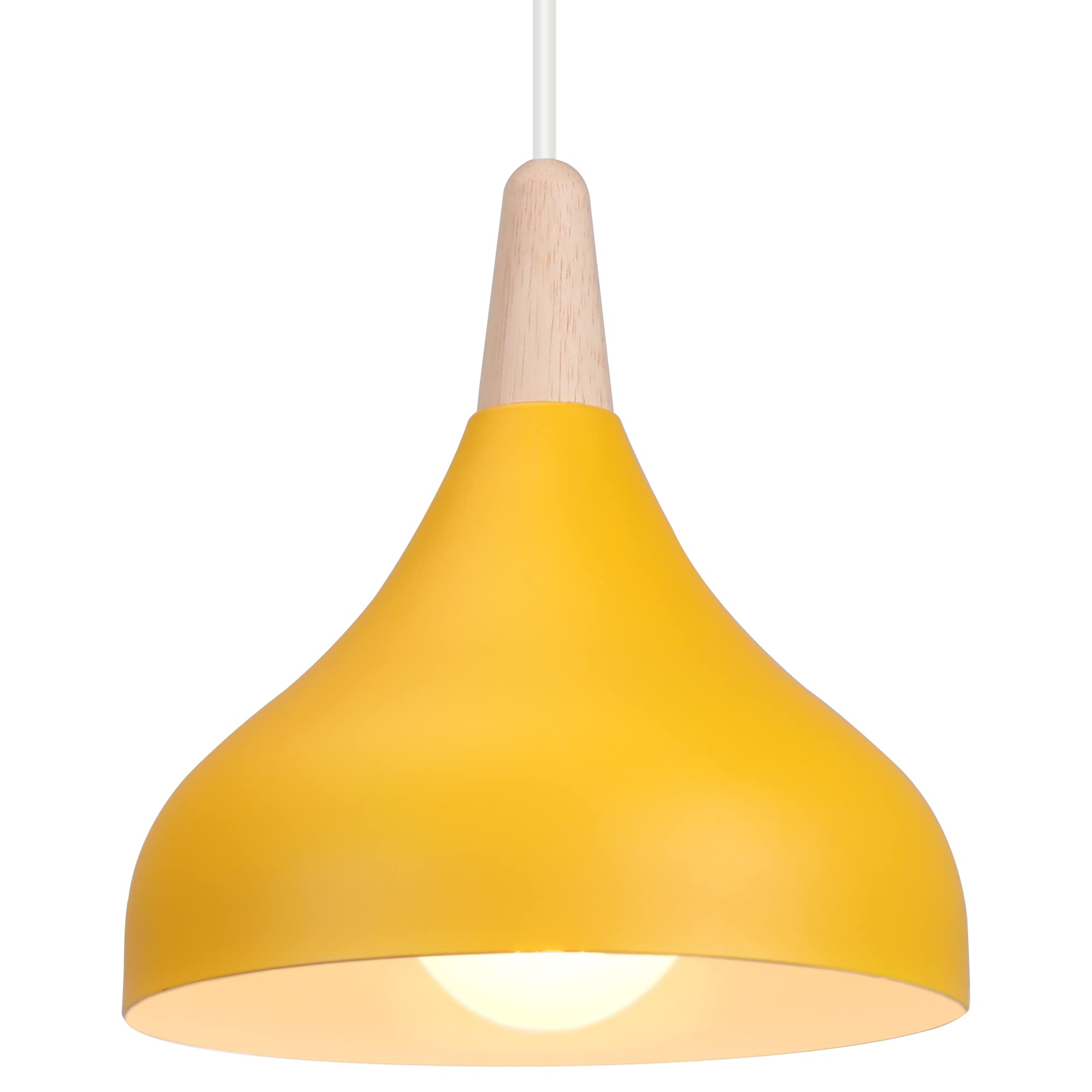 iDEGU Retro Pendant Ceiling Light Modern Drop Style Hat Lampshade E27 Ceiling Light Retro Light Fixture in Metal Wood Pendant Lamp for Bedroom, Dining Room, Kitchen, Φ 20 cm (Yellow)