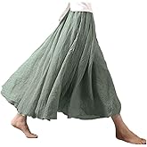 ASHER FASHION Women's Bohemian Style Elastic Waist Band Cotton Linen Long Maxi Skirt Dress