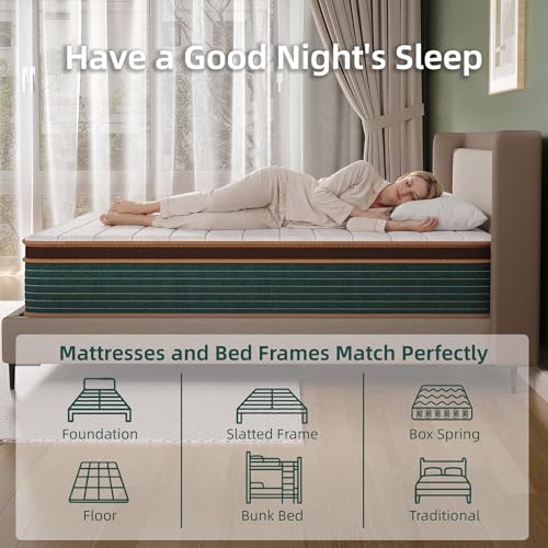 Queen Mattress 10 Inch, Naiveer Queen Size Mattress in a Box with Memory Foam & Pocket Spring, Hybrid Bed Mattress Perfect for Back Pain & Pressure Relief, CertiPUR-US Certified